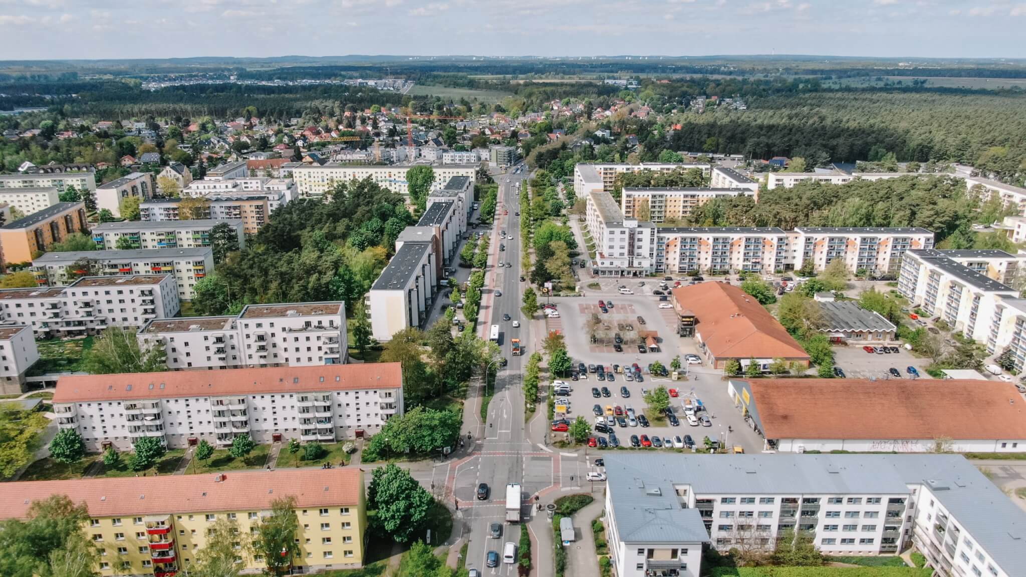 Luftbild der Potsdamer Straße in Ludwigsfelde